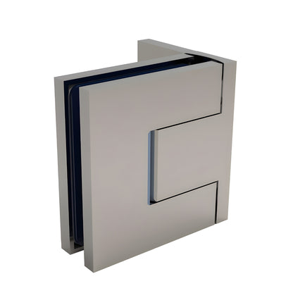 BEL344BN Bellagio brushed-nickel square glass shower hinge, concealed mount for 8-10mm frameless doors.