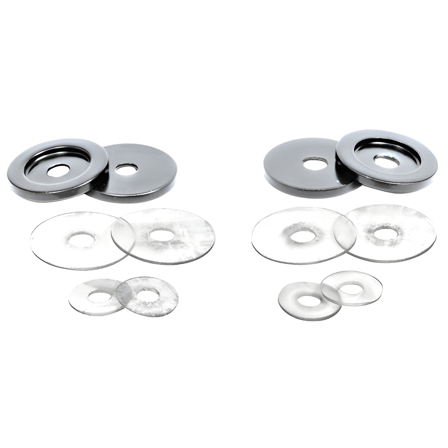 Polished chrome brass washers with clear plastic spacers kit for 3/4" pull handles (SKU 30WKCH)