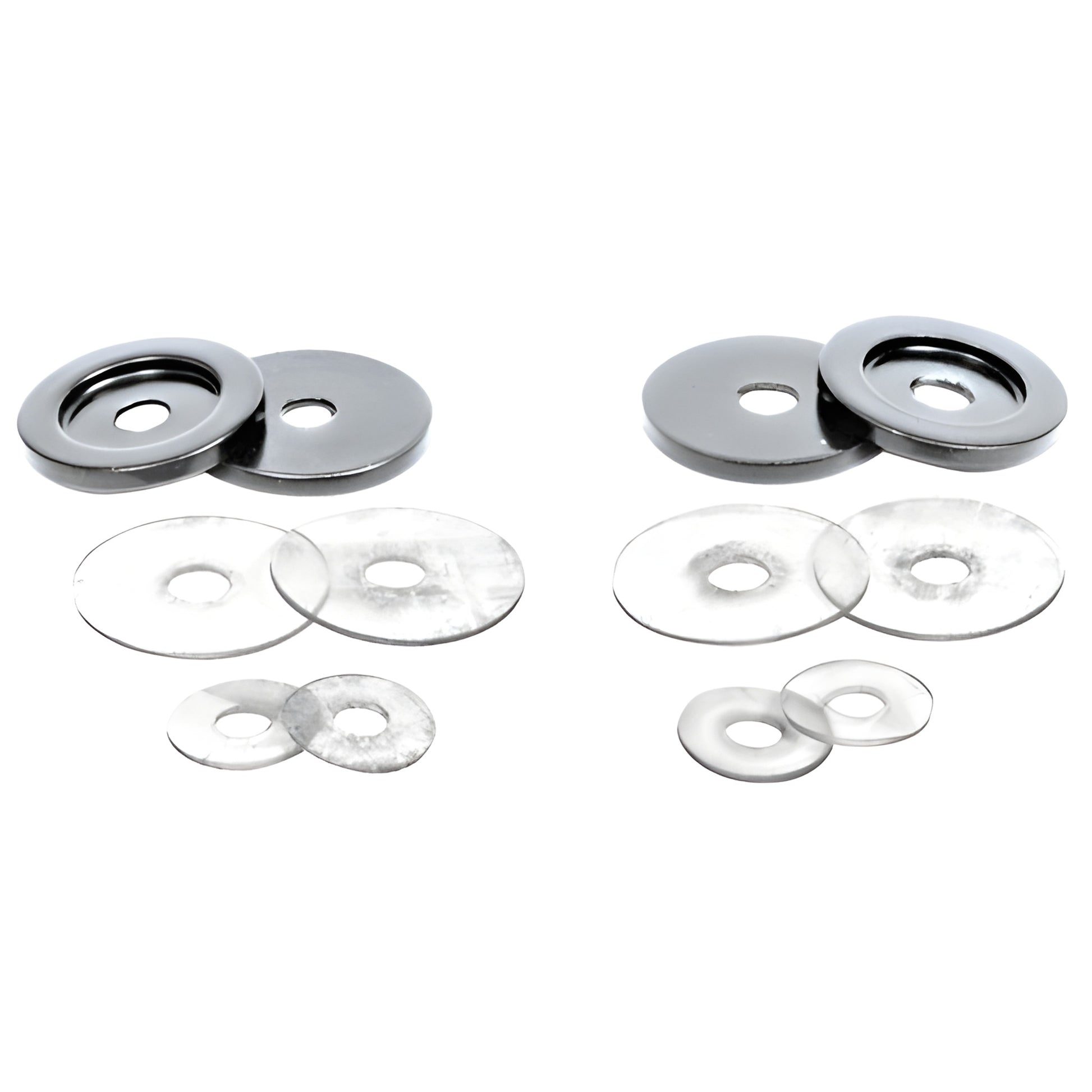 Polished chrome brass washers with clear plastic spacers kit for 3/4" pull handles (SKU 30WKCH)