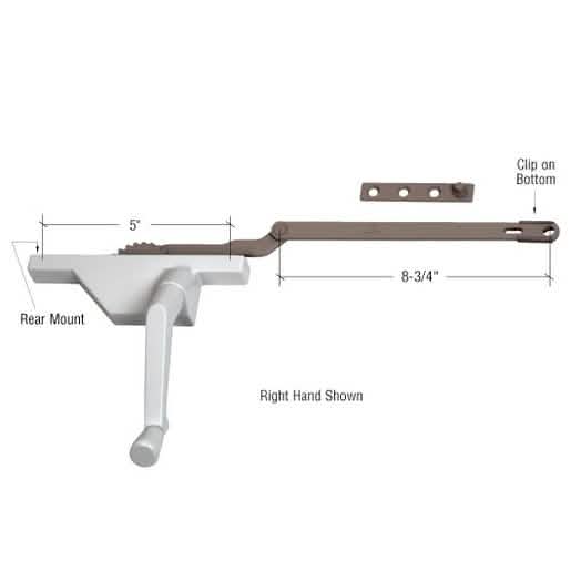 CRL Truth White Right Hand Rear Mount Dyad Casement Operator - Durable & Efficient