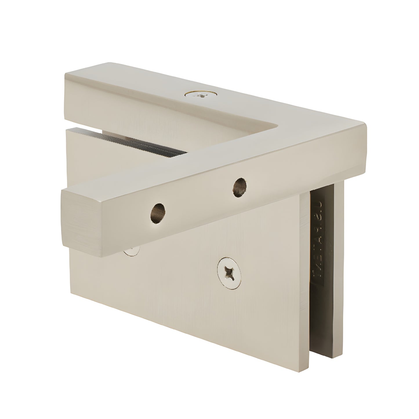 Brushed nickel left-hand offset wall-mount self-centering pivot hinge for 1/2" glass shower door (SKU SRCAR05LBN)