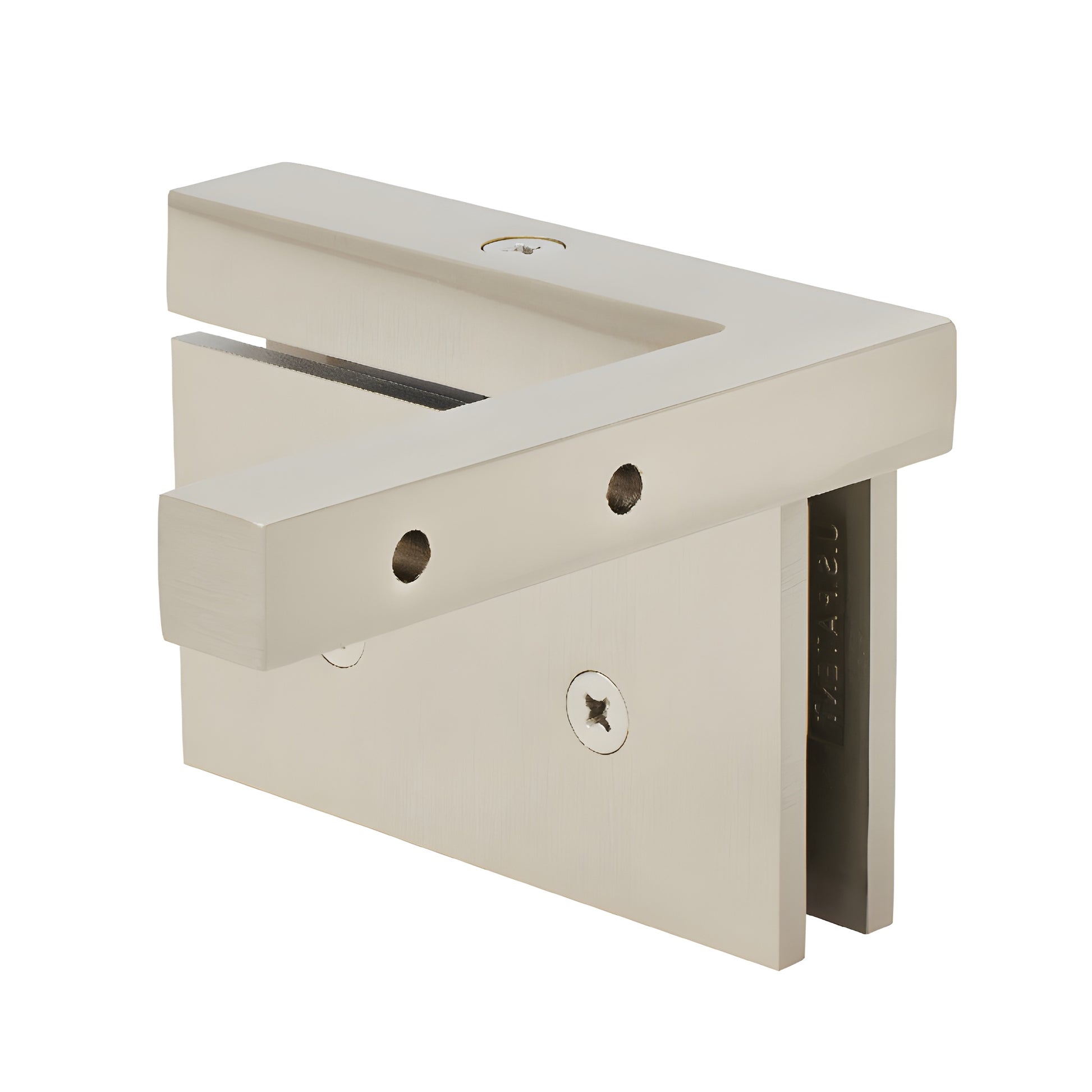 Brushed nickel left-hand offset wall-mount self-centering pivot hinge for 1/2" glass shower door (SKU SRCAR05LBN)