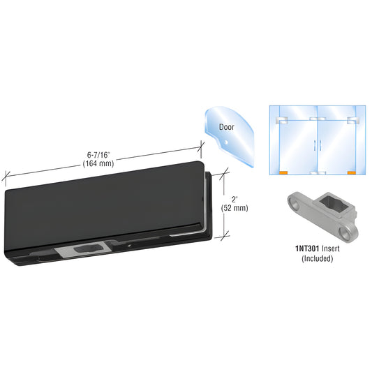 PH11CMBL Matte black CRL bottom door patch fitting with 1NT301 insert for 3/8-1/2 glass, 2 9/16 pivot setback