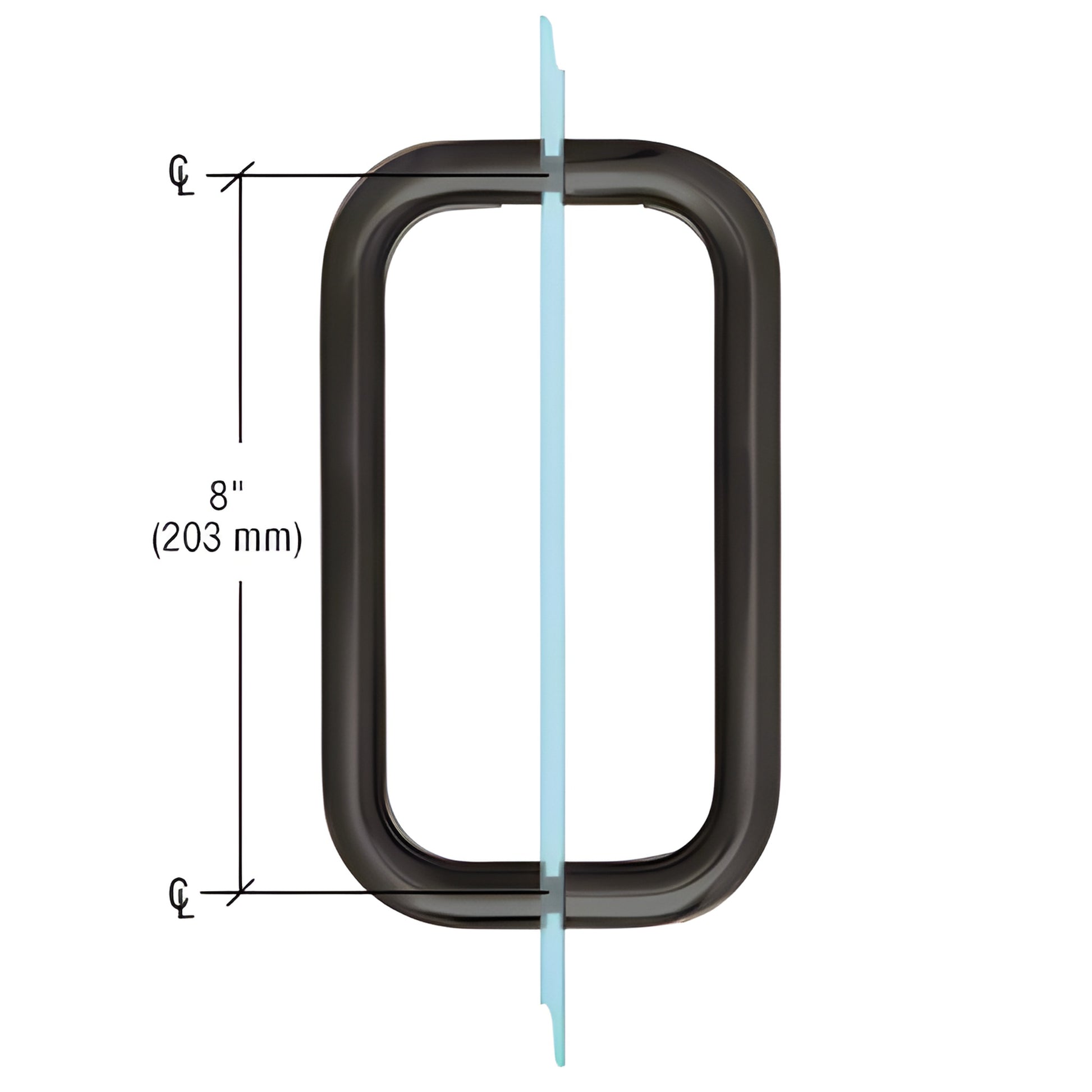 BMNW8X8MBL matte black 3/4 in brass tubular back-to-back glass door pull, 8 in c-c, no metal washers