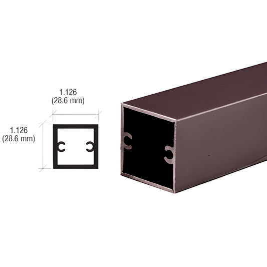 D630DU dark bronze anodized 1.126" (28.6 mm) square aluminum partition post profile, ready-to-cut 12' stock