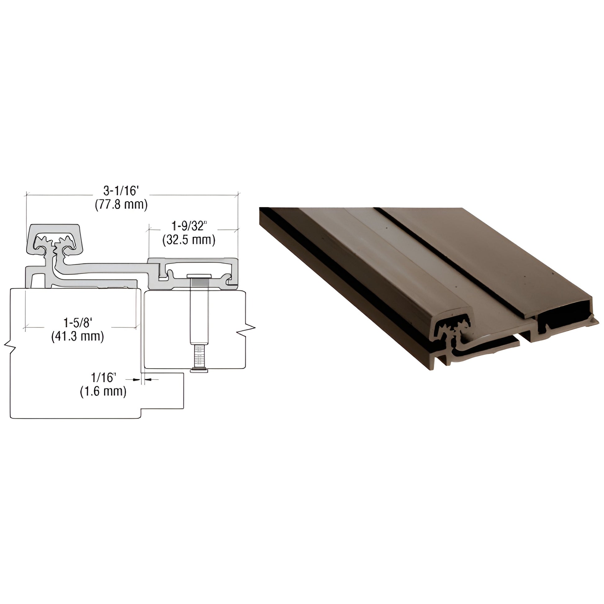CRL full-surface continuous hinge, dark bronze anodized, 95 in length (SKU 15095DU), heavy-duty profile