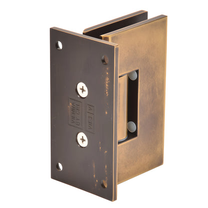 Vienna adjustable shower hinge in vintage brass, solid brass wall mount with back plate - SKU V1E337VBR
