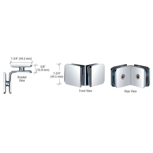 GCB90CH polished chrome 90 solid brass glass-to-glass clamp for 8-12mm (5/16-1/2") frameless showers.