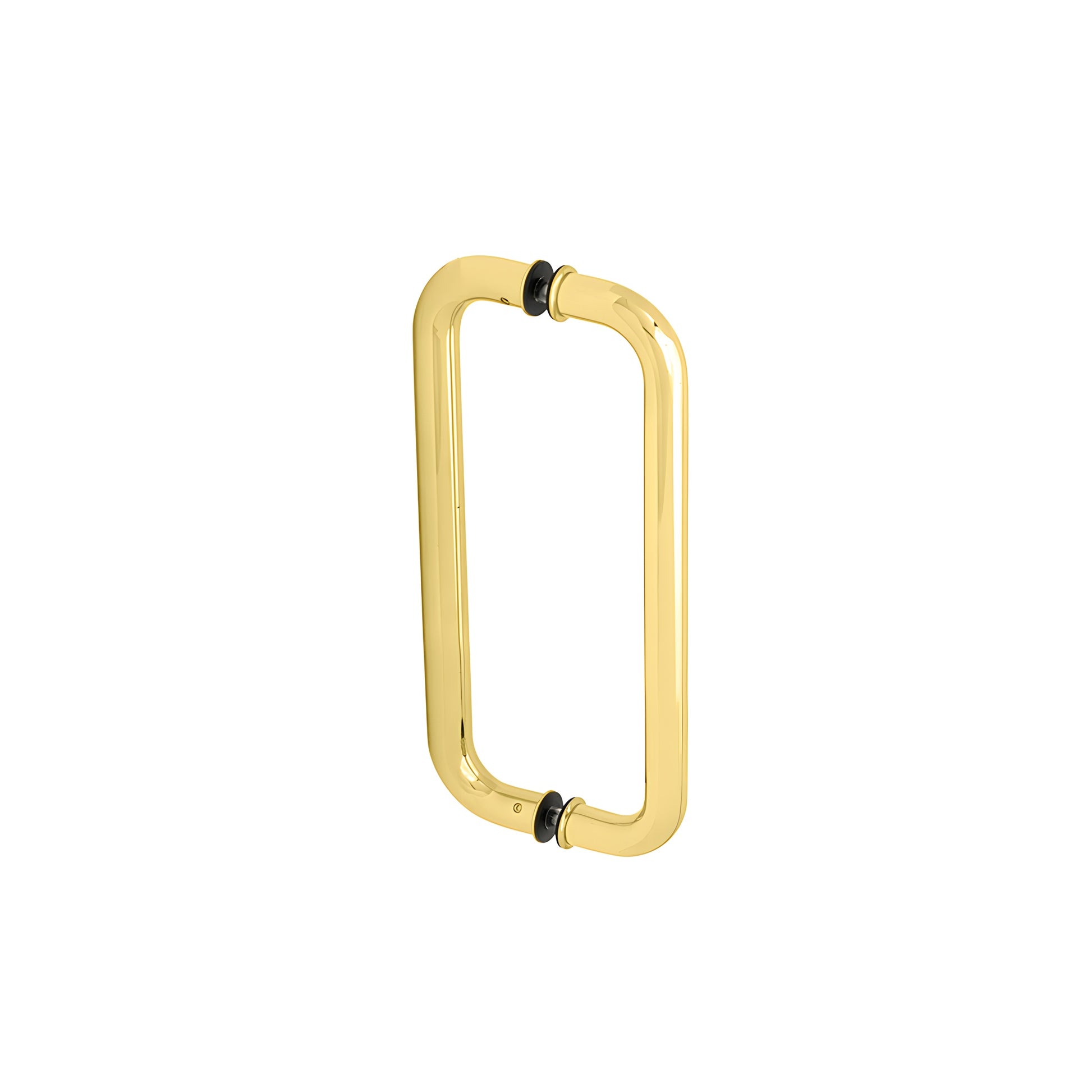 Polished brass glass-mounted rectangular pull handle, 10 in center-to-center, for 3/8-3/4 in glass - SKU CS10X10BR