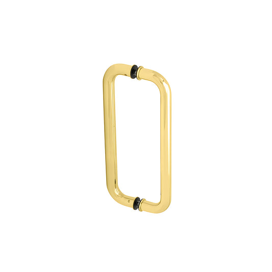 Polished brass glass-mounted rectangular pull handle, 10 in center-to-center, for 3/8-3/4 in glass - SKU CS10X10BR