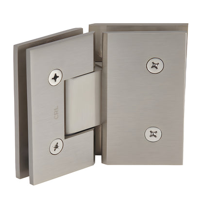 V1E045BN brushed nickel square shower glass-to-glass hinge, solid brass, 135 , fits 10-12mm tempered glass