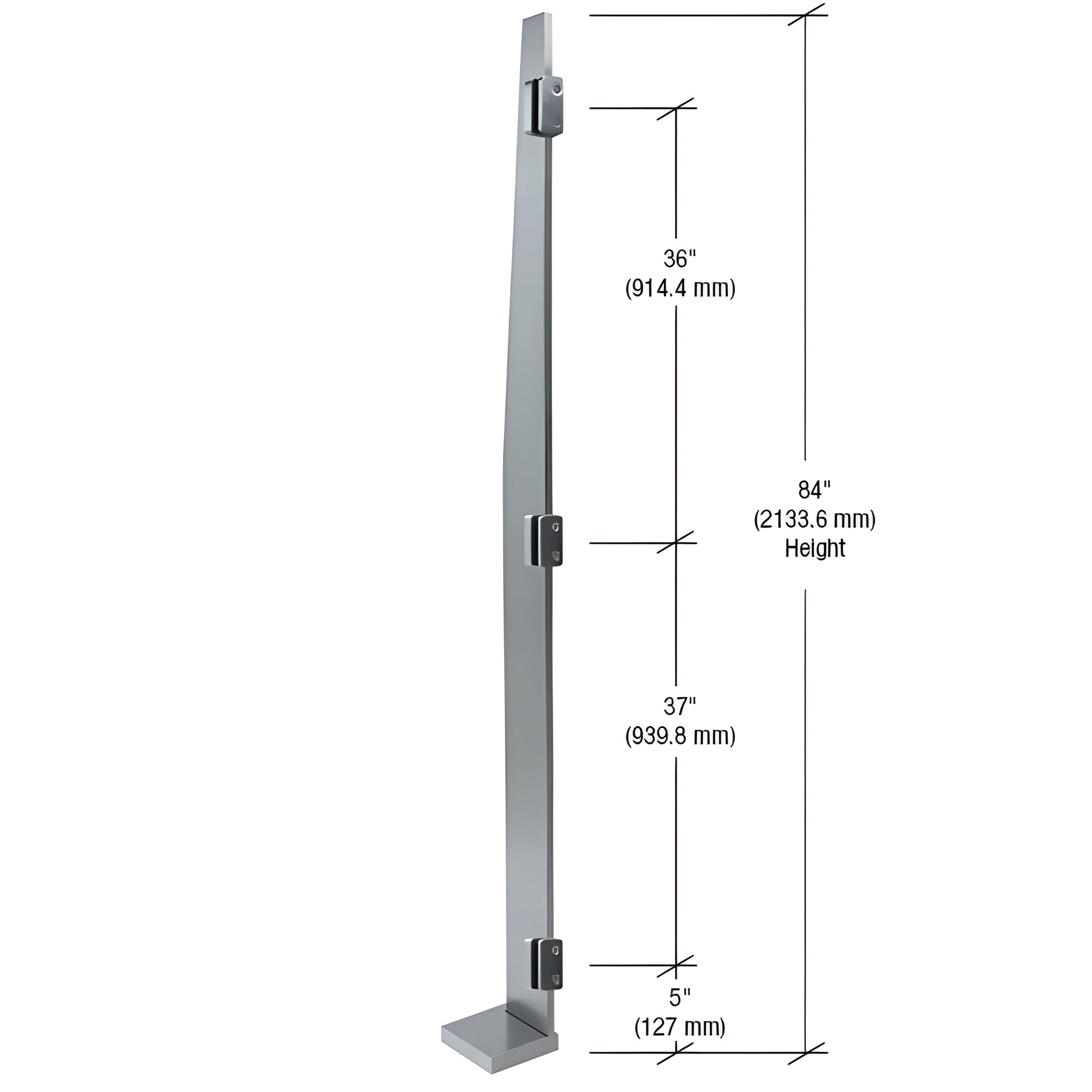 MET84REBS brushed stainless steel 84 in Metropolis slim glass railing post, 3/4 in face trim, fits 1/2-9/16 in glass