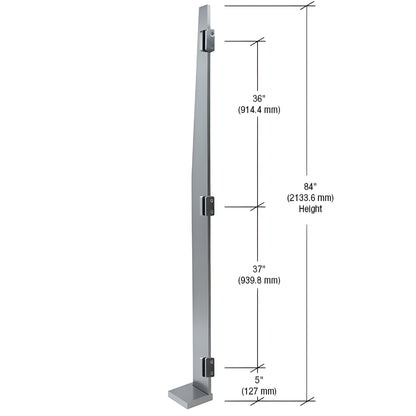 MET84REBS brushed stainless steel 84 in Metropolis slim glass railing post, 3/4 in face trim, fits 1/2-9/16 in glass