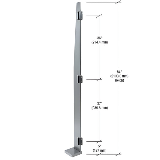 MET84REBS brushed stainless steel 84 in Metropolis slim glass railing post, 3/4 in face trim, fits 1/2-9/16 in glass