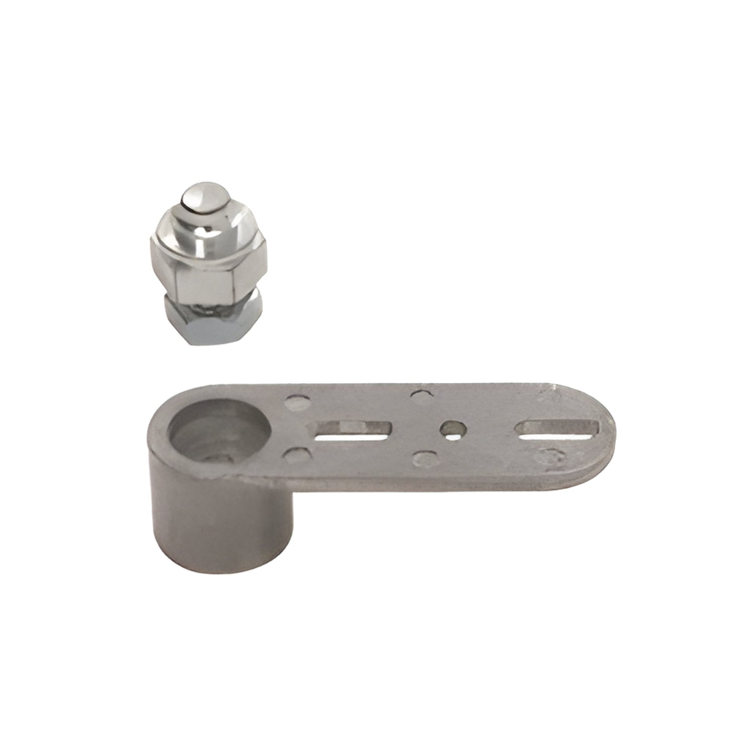Jackson threshold bottom pivot set (SKU 201155) - silver metal pivot bracket and hex nut for 1" bottom-rail doors