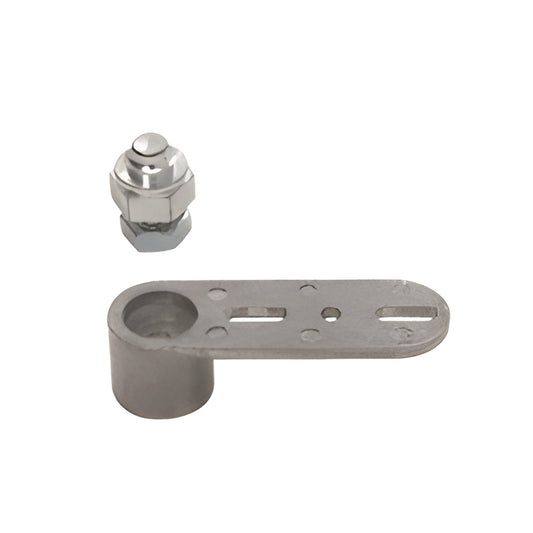 Jackson threshold bottom pivot set (SKU 201155) - silver metal pivot bracket and hex nut for 1" bottom-rail doors