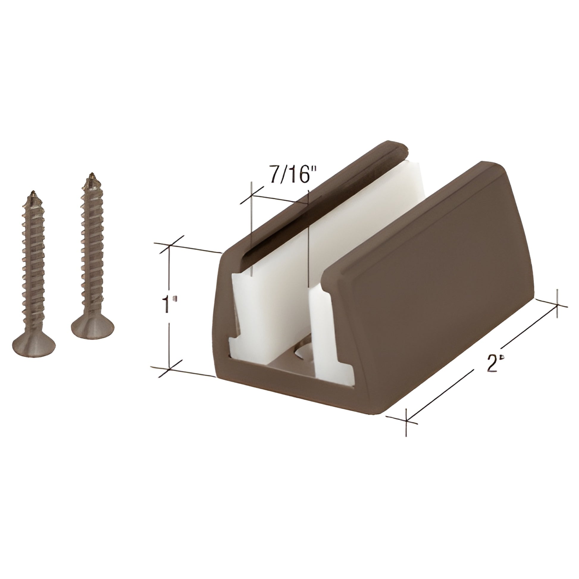 Hydroslide floor guide kit (HYD030RB) oil rubbed bronze with white insert and two screws, approx 2" x 1".