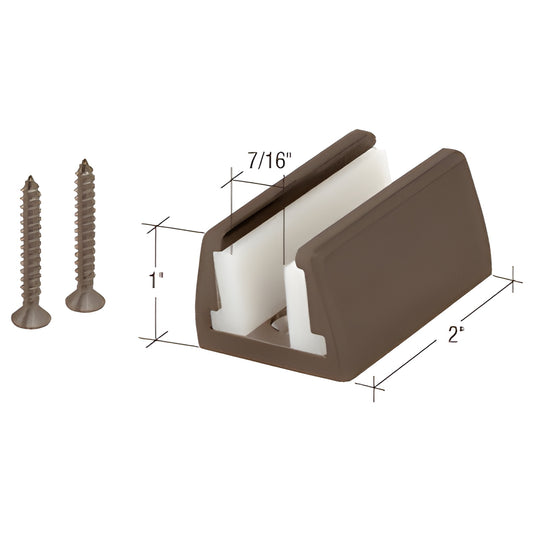 Hydroslide floor guide kit (HYD030RB) oil rubbed bronze with white insert and two screws, approx 2" x 1".
