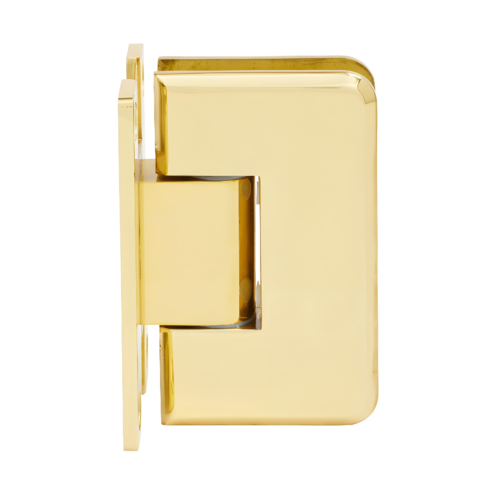 PLY037BR polished brass solid brass frameless shower door hinge, wall mount, beveled edge, self centering