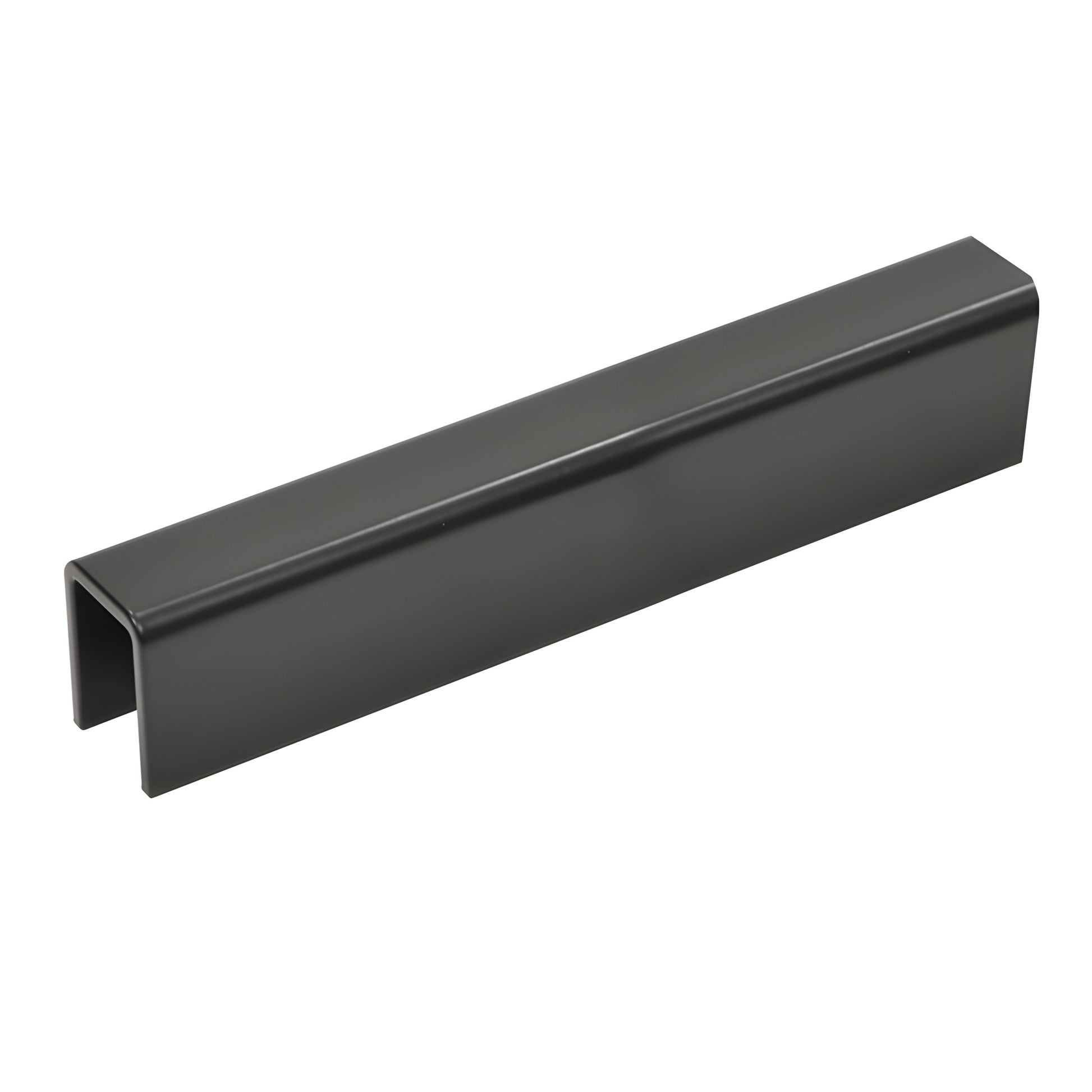 Matte black low-profile aluminum cap rail SKU GRL10MBL for 1/2" (12mm) or 5/8" (16mm) glass guardrails