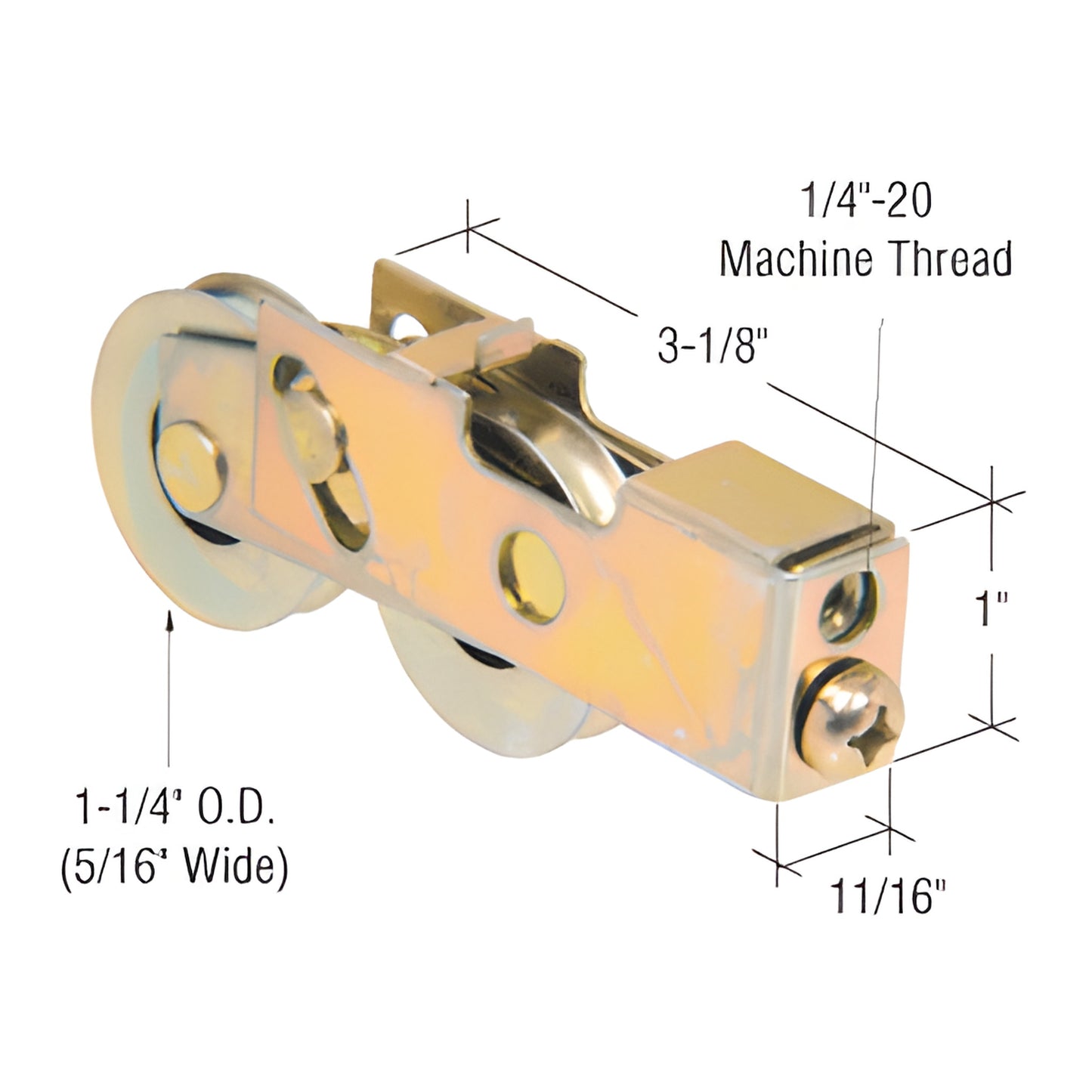 CRL D1858 sliding patio door tandem steel roller assembly, 1-1/4" concave wheels in 3-1/8" x 1" x 11/16" steel housing