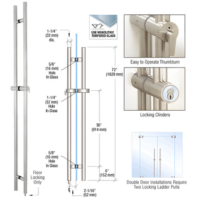 CRL 72 in 316 Brushed Stainless Steel Locking Ladder Door Pull