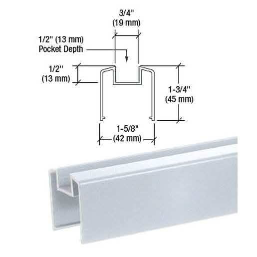 CRL Clear Anodized Bottom Rail for Glass, 241" Length - 200, 300, 350, 400 Series