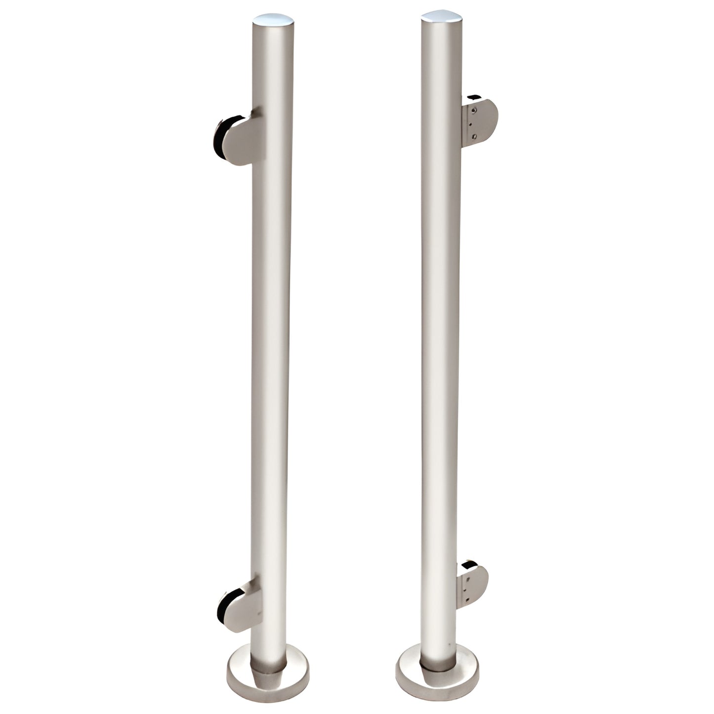 PR1540EPS polished stainless steel 1-1/2 in post railing pair with base plates and glass clamp mounts