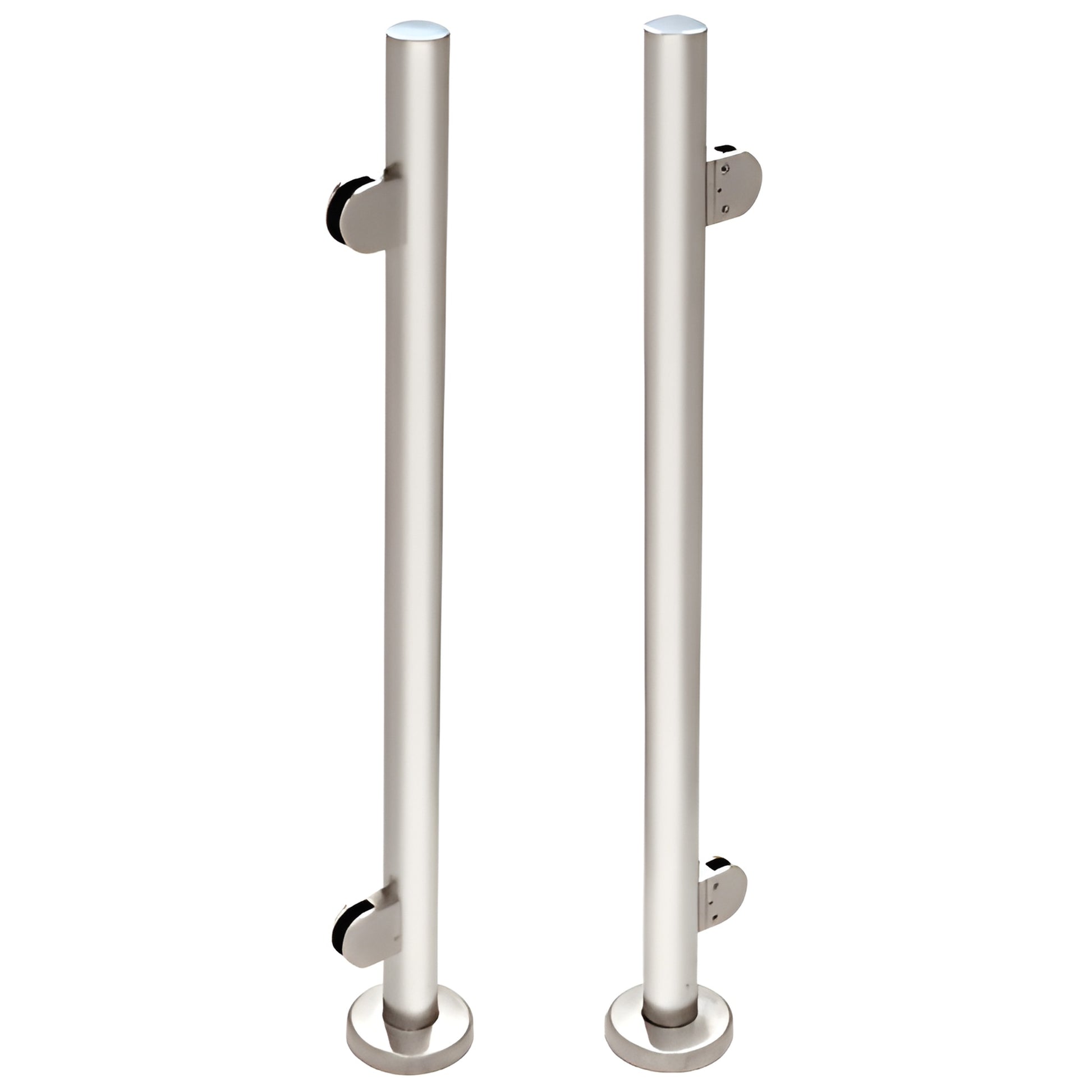 PR1540EPS polished stainless steel 1-1/2 in post railing pair with base plates and glass clamp mounts