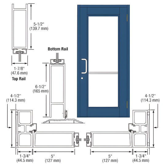 DC91571 Durafront WS commercial blue entrance door with large glass panel, push/pull handle, reinforced rail