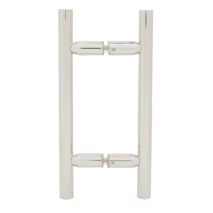 Polished nickel ladder-style 6in glass shower pull handle, tubular brass ladder pull for frameless doors (SKU LP6X6PN)