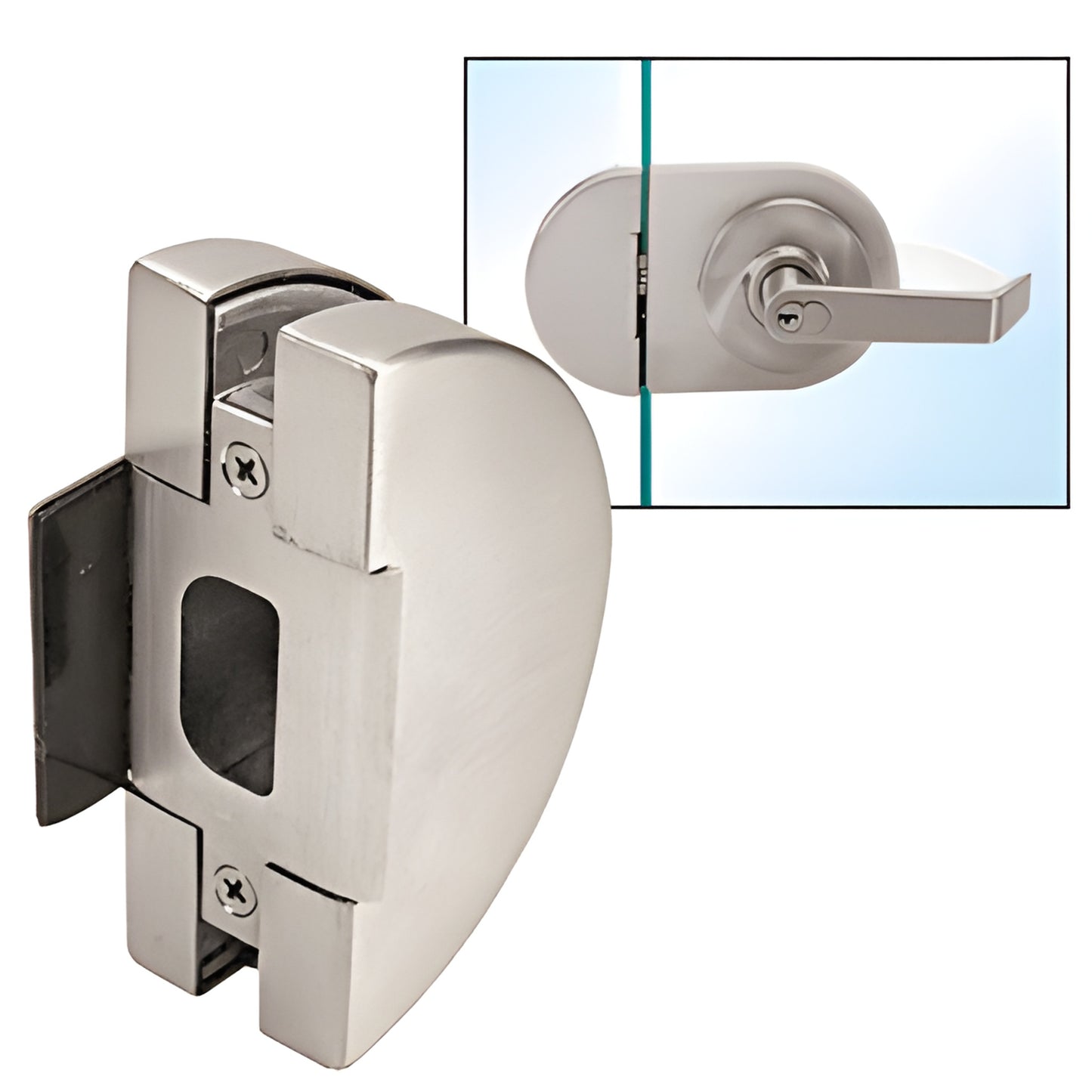 Brushed stainless steel round glass keeper for 1/2" (12mm) glass, fits lever lock housings - SKU LHK1BS.