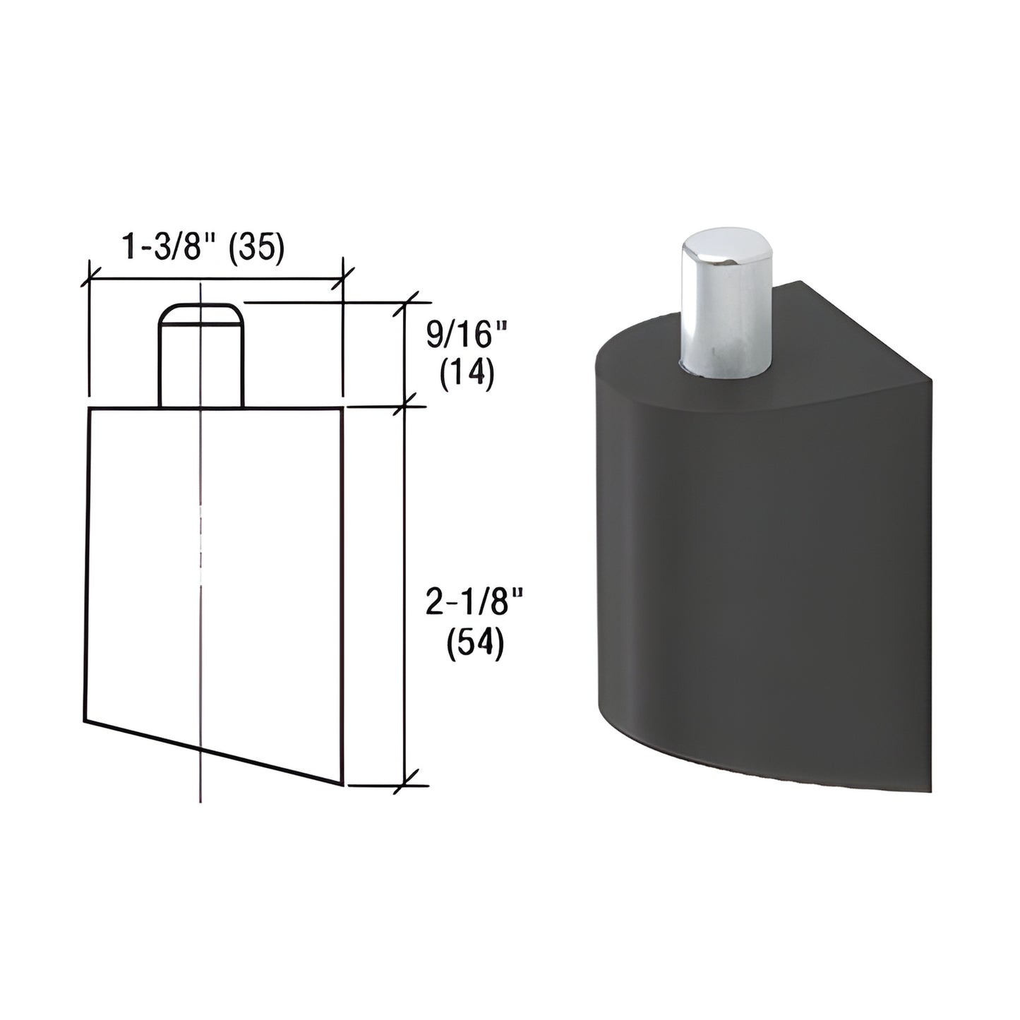 Top door portion for offset pivot, SKU D06333, black anodized replacement with chrome pivot pin