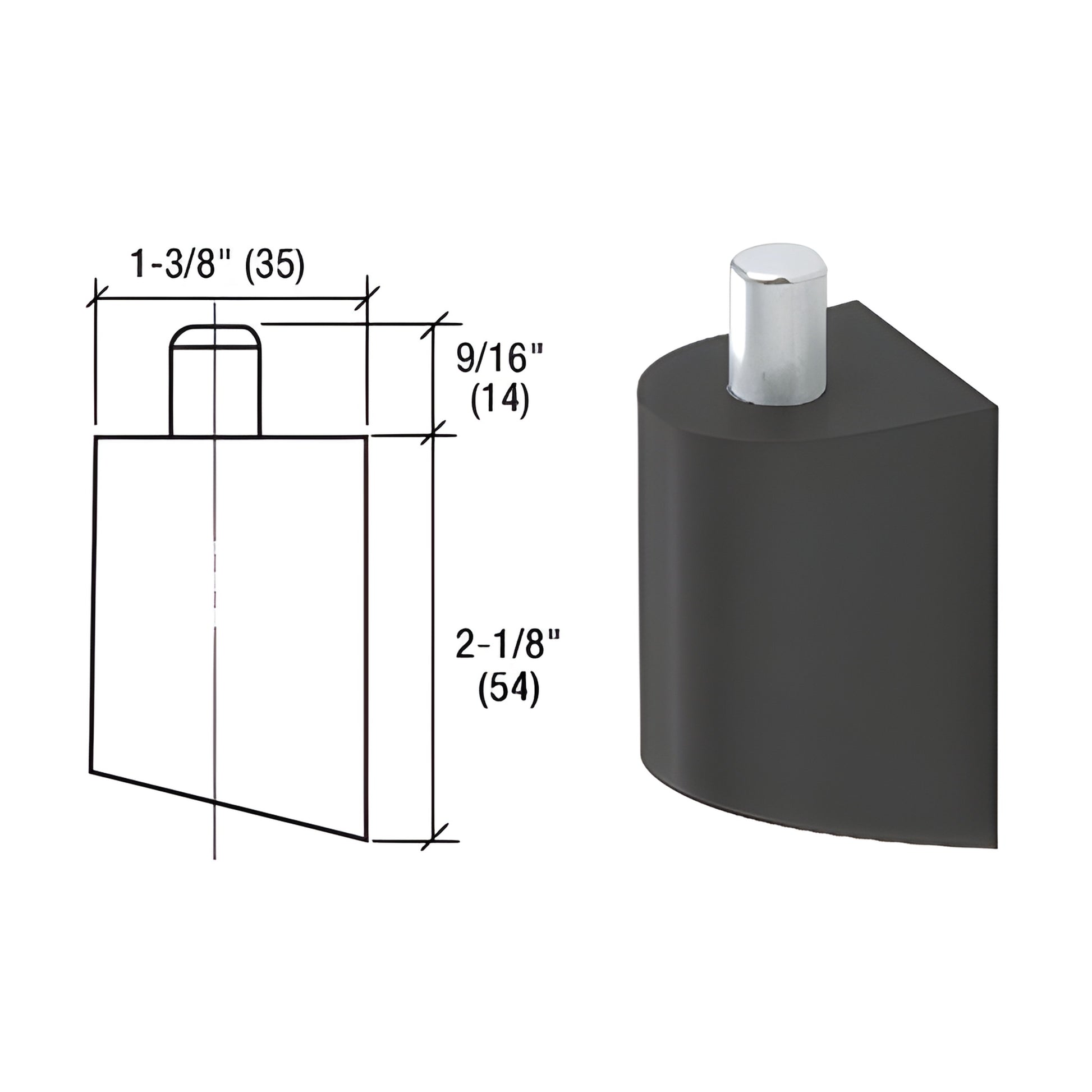 Top door portion for offset pivot, SKU D06333, black anodized replacement with chrome pivot pin