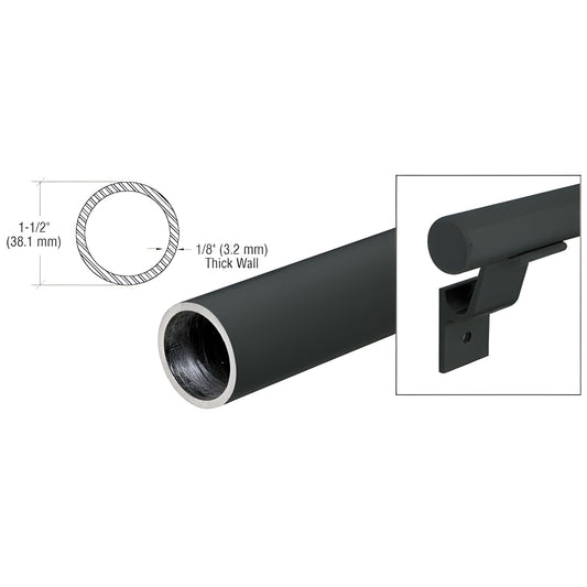 Matte black 1-1/2" (38 mm) aluminum handrail tubing, 20 ft length (SKU ARHR15BL)