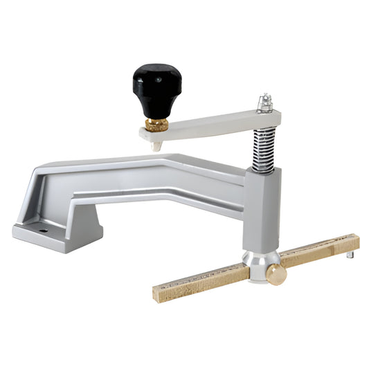 CRL 530CC glass circle cutter, silver cast-aluminum frame with brass scale rod and black knob.