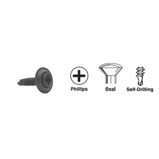CRL Black Oval Head Phillips Self-Drilling Screws with Countersunk Washers - 8 x 3/4"