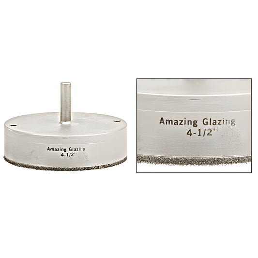 4-1/2" Amazing Glazing plated diamond glass hole saw drill bit, reduced 3/8" shank, SKU AG412