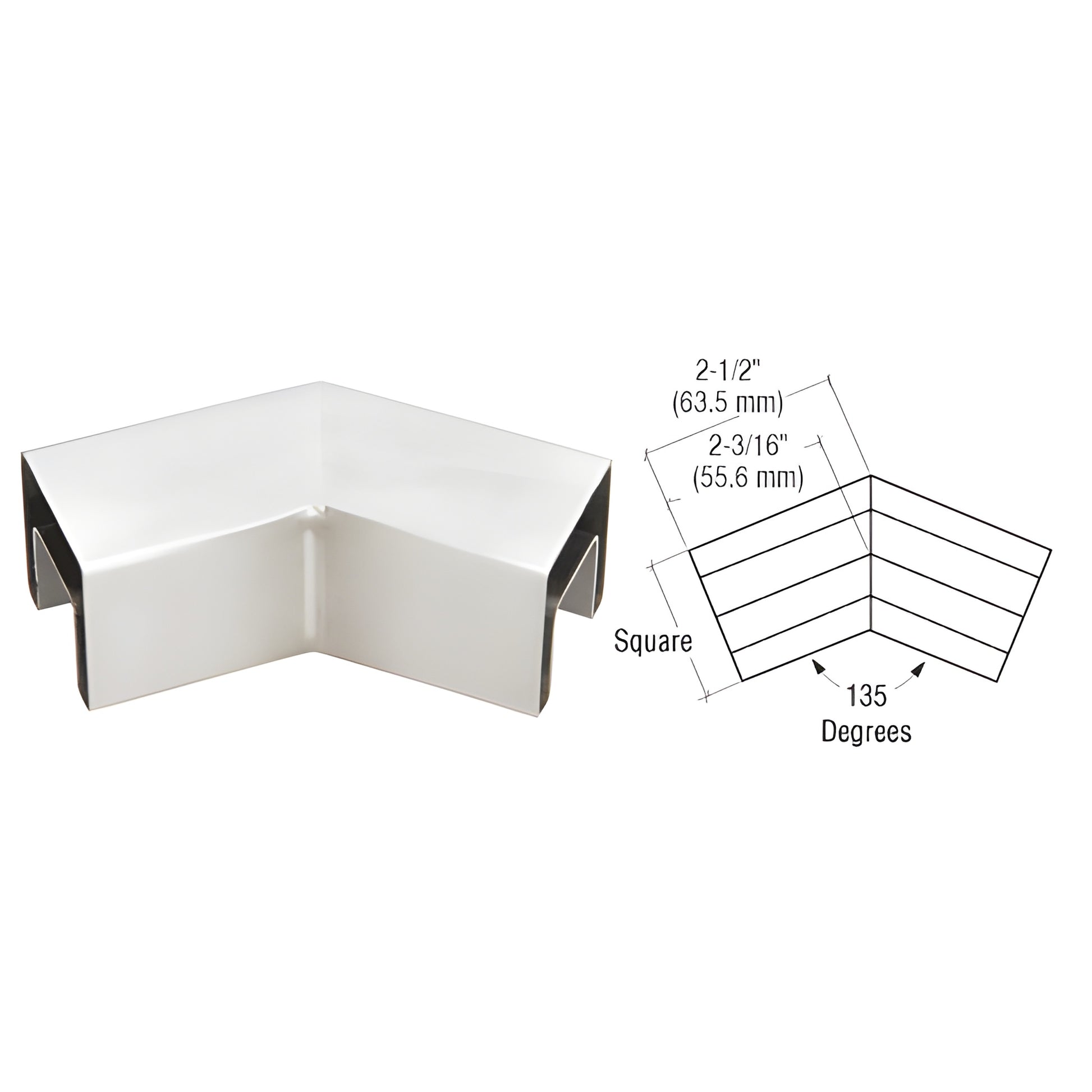 Polished 316 stainless steel 135 interior cap rail corner, SRF15H3PS.