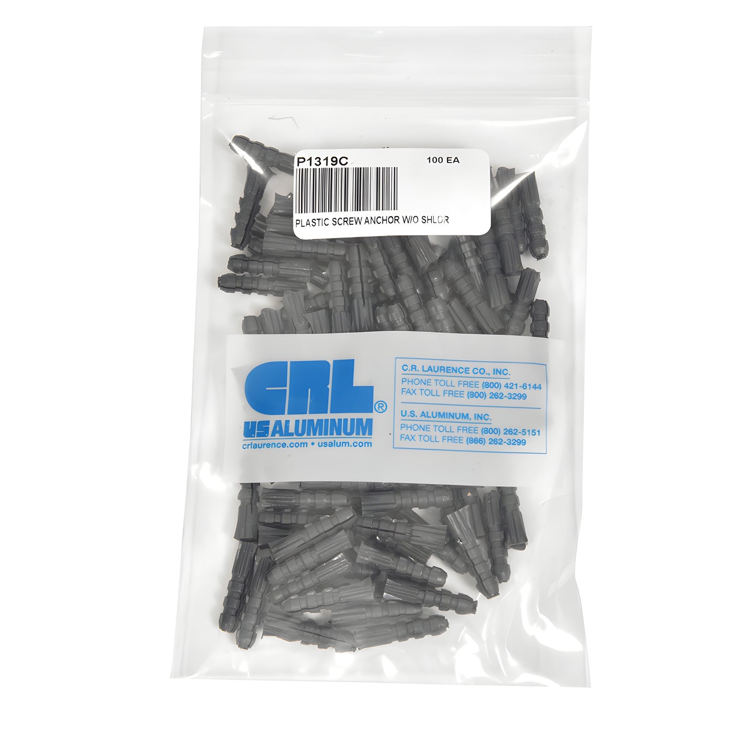 Gray P1319C plastic wall anchor, ribbed split design for concrete, block and drywall