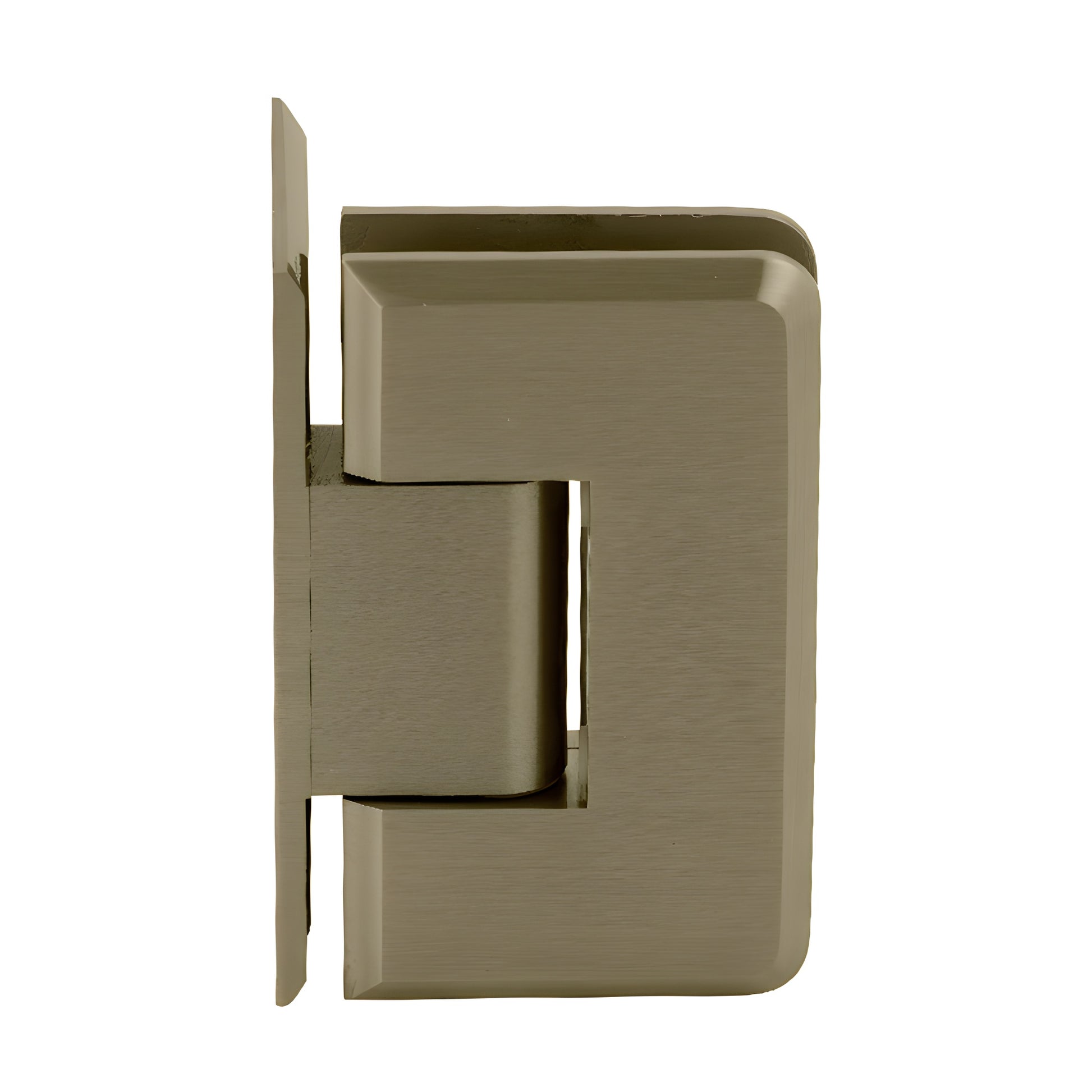 Brushed bronze solid brass shower door hinge, beveled Cologne wall-mount for 3/8-1/2" tempered glass (SKU C0L044BBRZ)