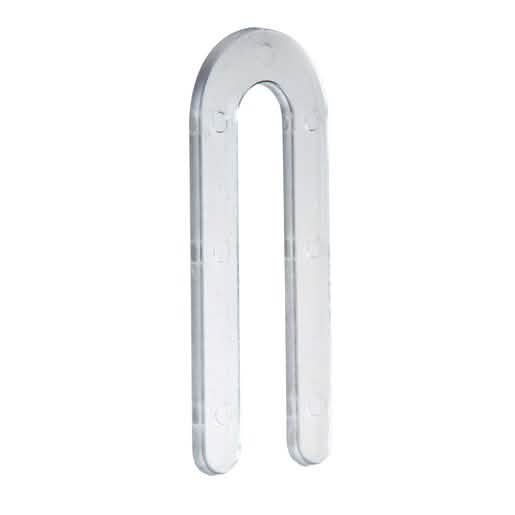 Clear 1/8" x 3-1/2" plastic horseshoe shim for precise leveling and support.