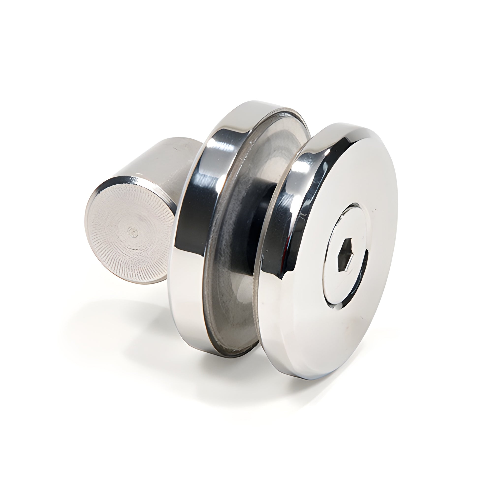 CRE78PS Crescent Series 78 in polished stainless top-rolling sliding shower door, one sliding door and one fixed panel