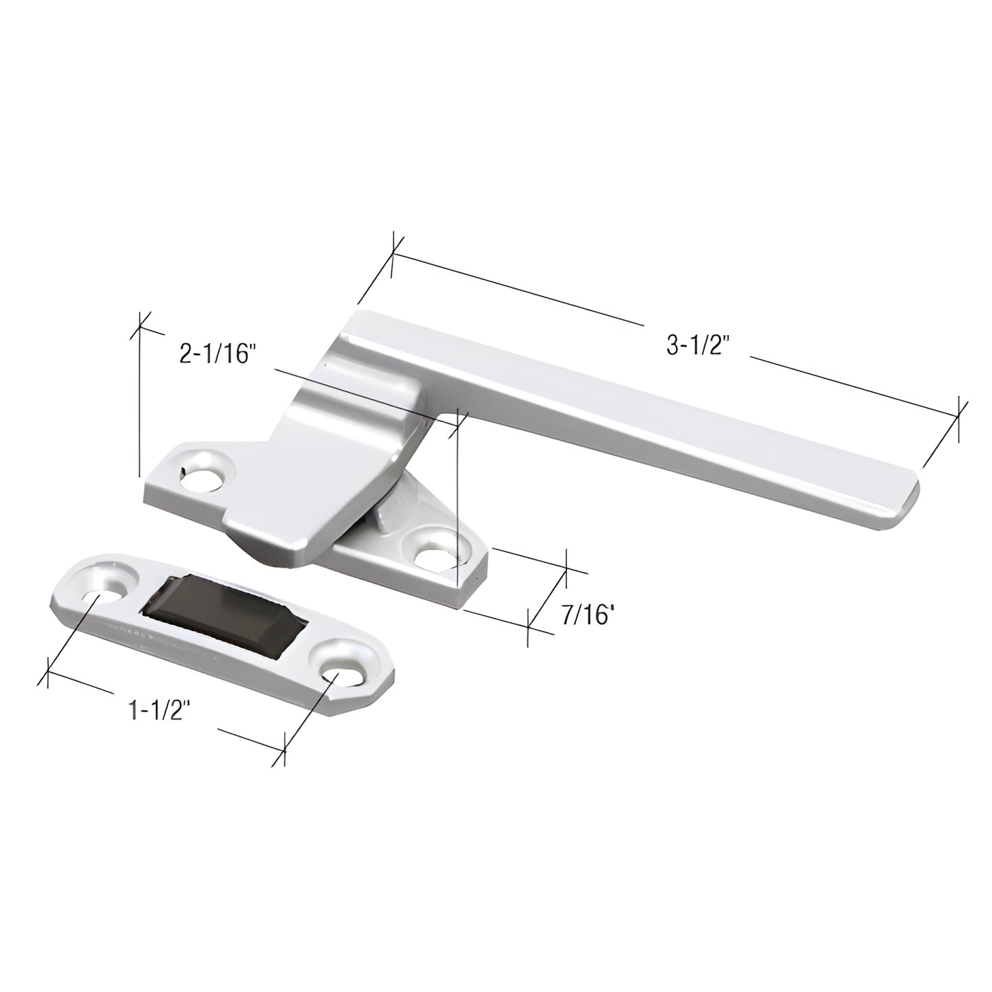 CRL SKU H3597 aluminum powder-coat diecast casement window locking handle with offset base and keeper, 3-1/2" handle.