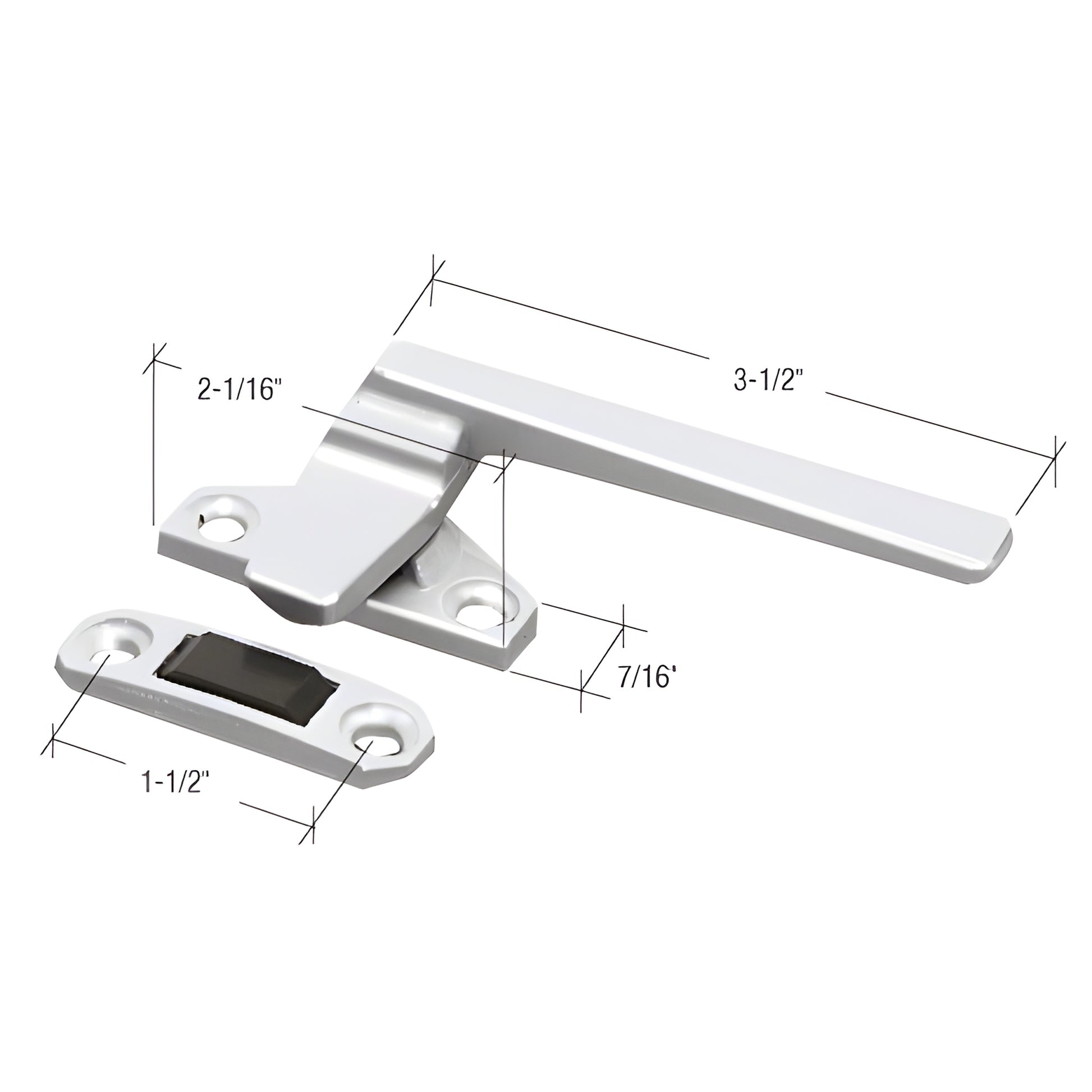 CRL SKU H3597 aluminum powder-coat diecast casement window locking handle with offset base and keeper, 3-1/2" handle.