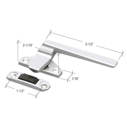 CRL SKU H3597 aluminum powder-coat diecast casement window locking handle with offset base and keeper, 3-1/2" handle.
