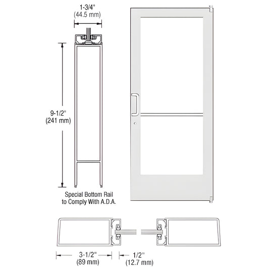 White Kynar custom medium stile entrance door (SKU DE41252) with 9-1/2" ADA bottom rail, 3-1/2" stiles, glass-ready, push/pul