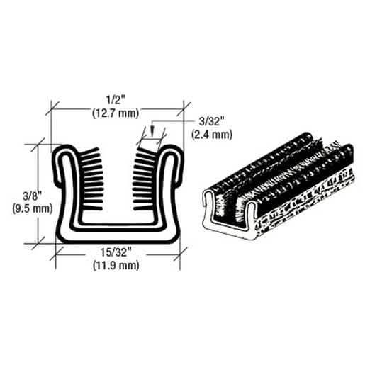 CRL 1/2" x 3/8" Unbeaded Flexible Glass Run Channel Roll - 100ft for Auto Windows
