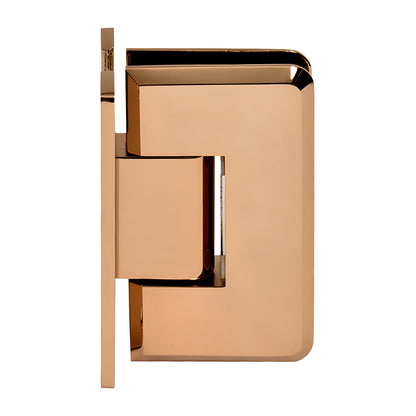 Rose gold brass Cologne shower door hinge (SKU C0L037RG), beveled edge, wall-mount H back plate, fits 3/8-1/2 glass