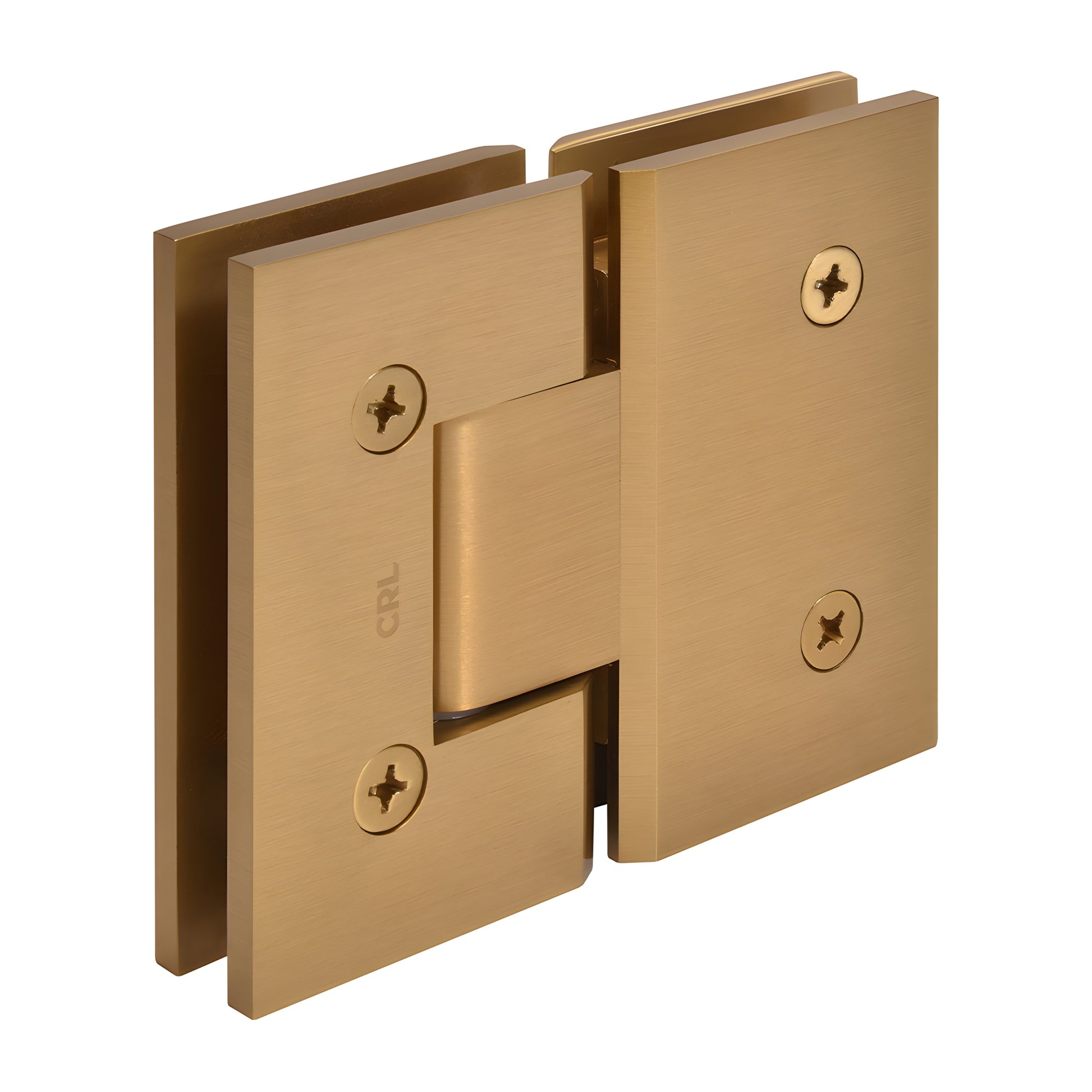 CRL Vienna V1E180MG glass-to-glass shower hinge, modern gold brass, square profile, fits 3/8-1/2" tempered glass